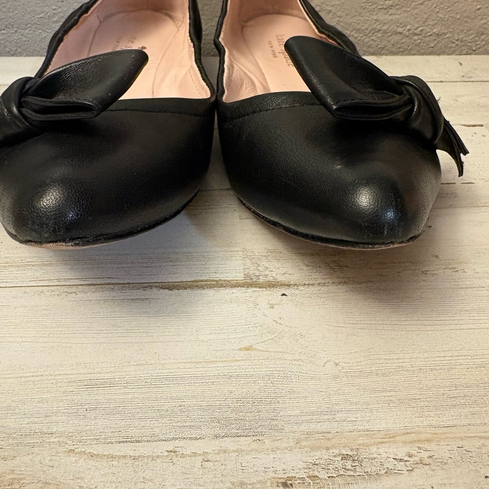 kate spade Black Leather Bow Pointed Ballet Flats - Picture 4 of 8